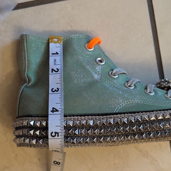 NEW Nan-Ku Free People High Top Sneaker Rhinestone Studded Aloe Size 8-8.5 - Picture 11 of 14